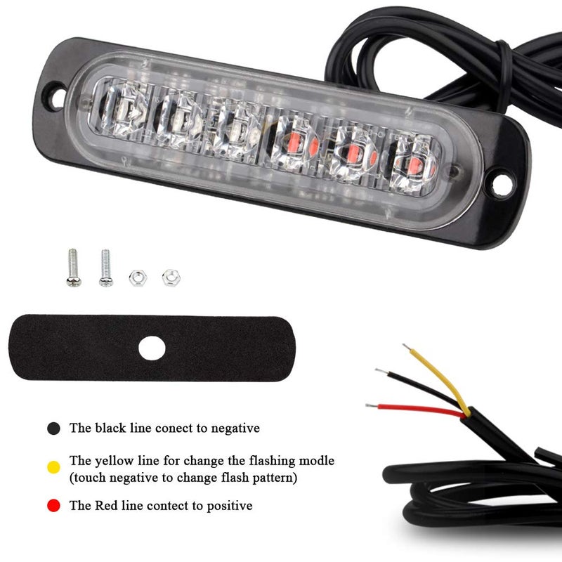 Sidaqi Universal 12-24V Emergency Strobe Warning Lights 6 LED 12W Surface Mount Beacon Hazard Warning Lights Flashing Light Bar for Off Road Vehicle, ATVs, Truck- 4PCS (Red&Blue) - Image 4